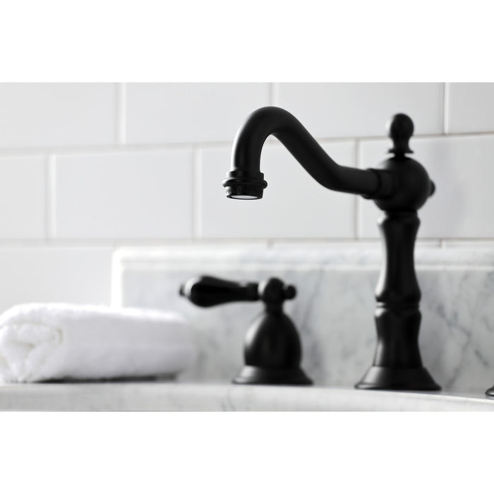 Kingston Heirloom KS1970PKL - Duchess Two-Handle 3-Hole Deck Mount Widespread Bathroom Faucet with Brass Pop-Up, Matte Black