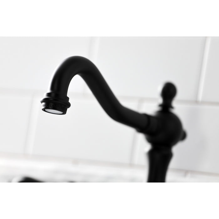 Kingston Heirloom KS1970PKL - Duchess Two-Handle 3-Hole Deck Mount Widespread Bathroom Faucet with Brass Pop-Up, Matte Black