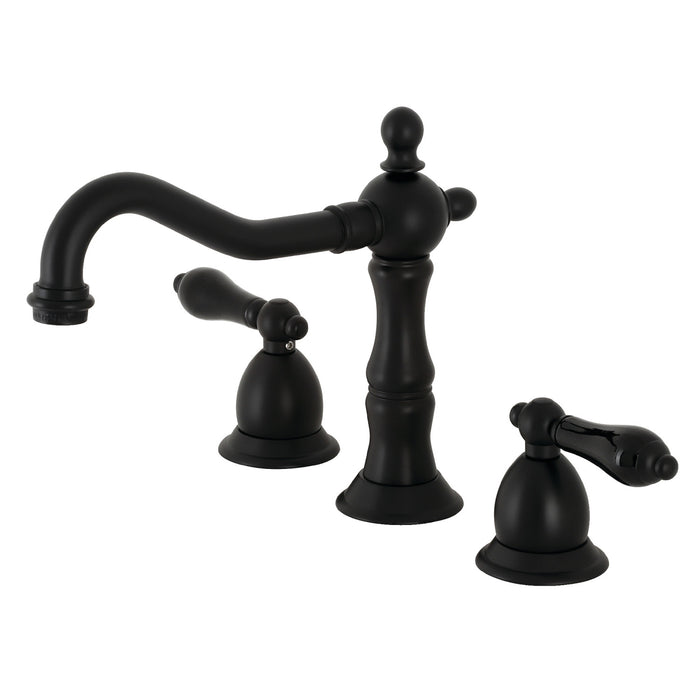 Kingston Heirloom KS1970PKL - Duchess Two-Handle 3-Hole Deck Mount Widespread Bathroom Faucet with Brass Pop-Up, Matte Black