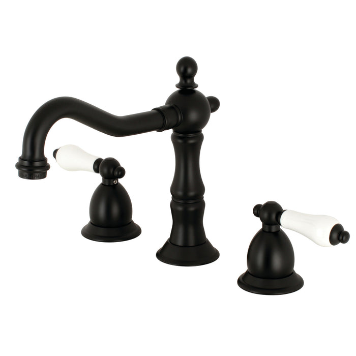 Kingston Heirloom KS1970PL - Heritage Two-Handle 3-Hole Deck Mount Widespread Bathroom Faucet with Brass Pop-Up, Matte Black