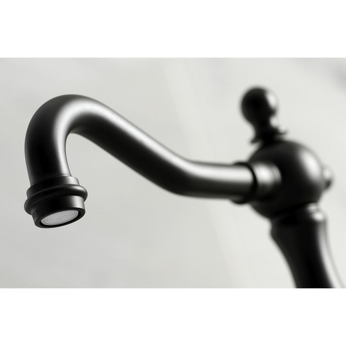 Kingston Heirloom KS1970PX - Heritage Two-Handle 3-Hole Deck Mount Widespread Bathroom Faucet with Brass Pop-Up, Matte Black