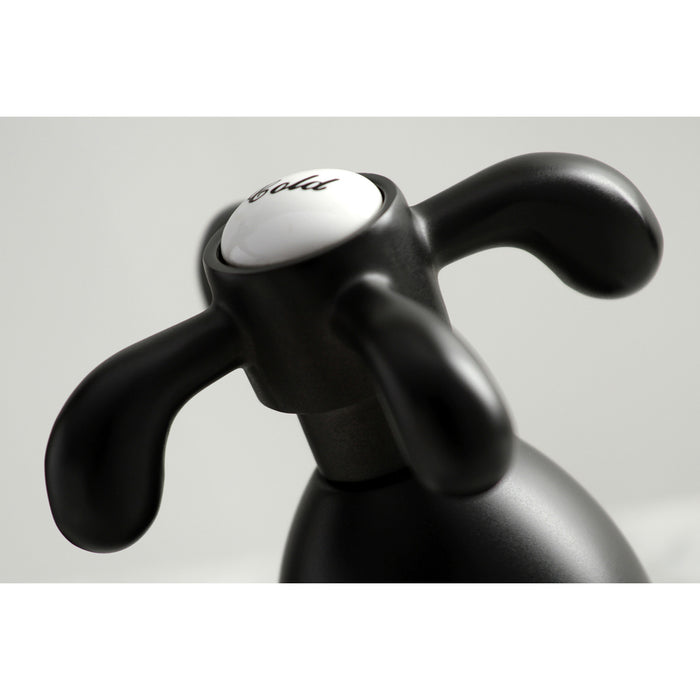 Kingston Heirloom KS1970TX - French Country Two-Handle 3-Hole Deck Mount Widespread Bathroom Faucet with Brass Pop-Up, Matte Black