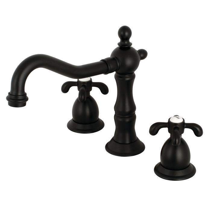 Kingston Heirloom KS1970TX - French Country Two-Handle 3-Hole Deck Mount Widespread Bathroom Faucet with Brass Pop-Up, Matte Black