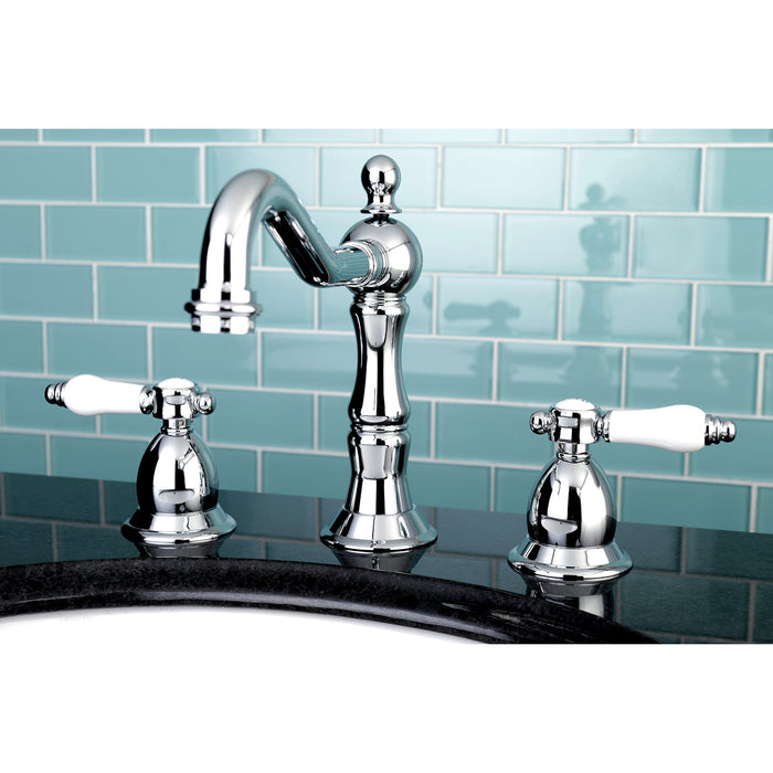 Kingston Heirloom KS1971BPL - Bel-Air Two-Handle 3-Hole Deck Mount Widespread Bathroom Faucet with Brass Pop-Up, Polished Chrome