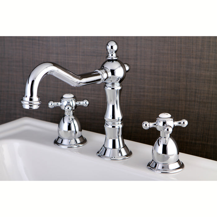 Kingston Heirloom KS1971BX - Heritage Two-Handle 3-Hole Deck Mount Widespread Bathroom Faucet with Brass Pop-Up, Polished Chrome