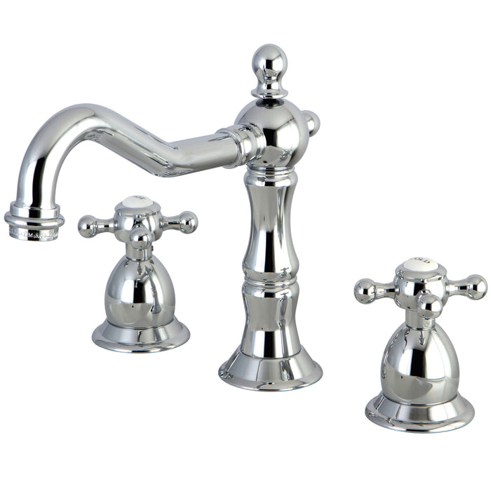 Kingston Heirloom KS1971BX - Heritage Two-Handle 3-Hole Deck Mount Widespread Bathroom Faucet with Brass Pop-Up, Polished Chrome