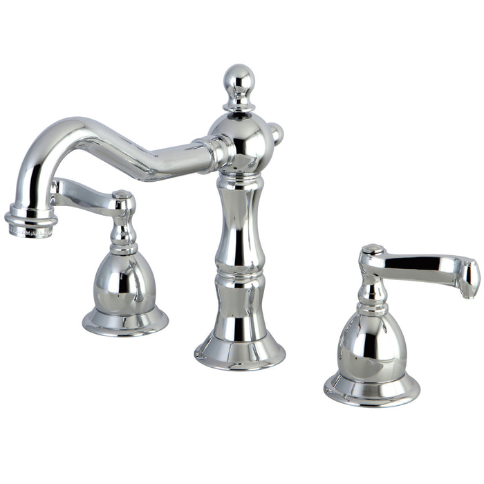 Kingston Heirloom KS1971FL - Heritage Two-Handle 3-Hole Deck Mount Widespread Bathroom Faucet with Brass Pop-Up, Polished Chrome