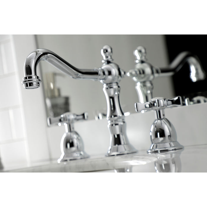 Kingston Heirloom KS1971NX - Hamilton Two-Handle 3-Hole Deck Mount Widespread Bathroom Faucet with Brass Pop-Up, Polished Chrome