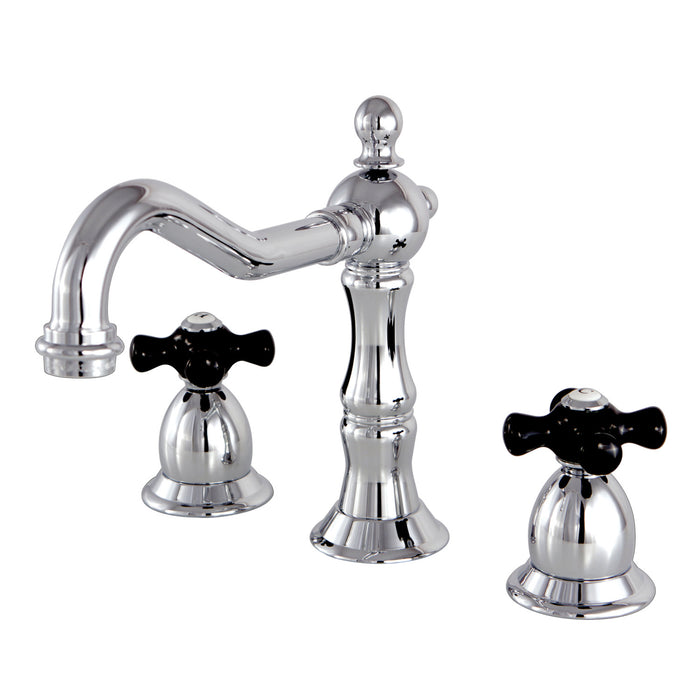 Kingston Heirloom KS1971PKX - Duchess Two-Handle 3-Hole Deck Mount Widespread Bathroom Faucet with Brass Pop-Up, Polished Chrome