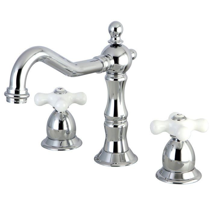 Kingston Heirloom KS1971PX - Heritage Two-Handle 3-Hole Deck Mount Widespread Bathroom Faucet with Brass Pop-Up, Polished Chrome