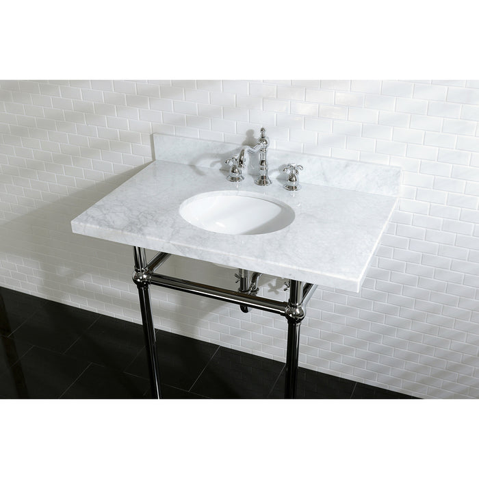 Kingston Heirloom KS1971TX - French Country Two-Handle 3-Hole Deck Mount Widespread Bathroom Faucet with Brass Pop-Up, Polished Chrome
