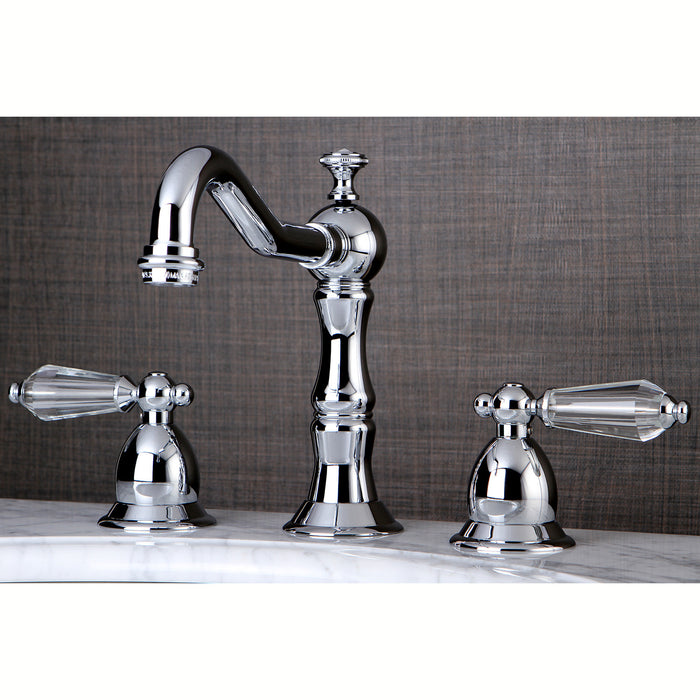 Kingston Heirloom KS1971WLL - Wilshire Two-Handle 3-Hole Deck Mount Widespread Bathroom Faucet with Brass Pop-Up, Polished Chrome