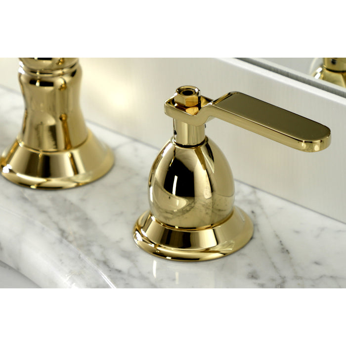 Kingston Tulare KS1972KL - Whitaker Two-Handle 3-Hole Deck Mount Widespread Bathroom Faucet with Brass Pop-Up, Polished Brass