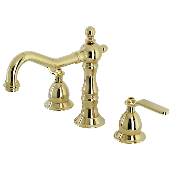 Kingston Tulare KS1972KL - Whitaker Two-Handle 3-Hole Deck Mount Widespread Bathroom Faucet with Brass Pop-Up, Polished Brass