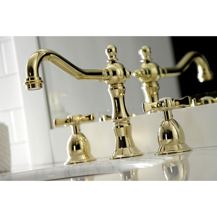 Kingston Heirloom KS1972NX - Hamilton Two-Handle 3-Hole Deck Mount Widespread Bathroom Faucet with Brass Pop-Up, Polished Brass