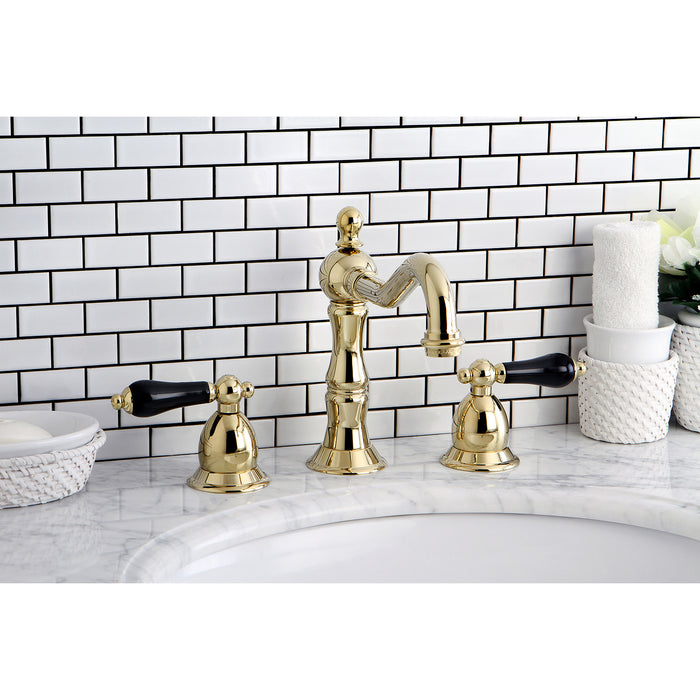 Kingston Heirloom KS1972PKL - Duchess Two-Handle 3-Hole Deck Mount Widespread Bathroom Faucet with Brass Pop-Up, Polished Brass