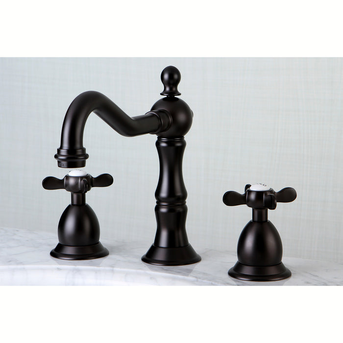 Kingston Heirloom KS1975BEX - Essex Two-Handle 3-Hole Deck Mount Widespread Bathroom Faucet with Brass Pop-Up, Oil Rubbed Bronze
