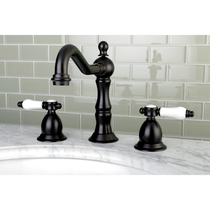 Kingston Heirloom KS1975BPL - Bel-Air Two-Handle 3-Hole Deck Mount Widespread Bathroom Faucet with Brass Pop-Up, Oil Rubbed Bronze
