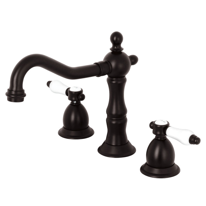 Kingston Heirloom KS1975BPL - Bel-Air Two-Handle 3-Hole Deck Mount Widespread Bathroom Faucet with Brass Pop-Up, Oil Rubbed Bronze