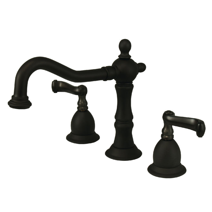 Kingston Heirloom KS1975FL - Heritage Two-Handle 3-Hole Deck Mount Widespread Bathroom Faucet with Brass Pop-Up, Oil Rubbed Bronze