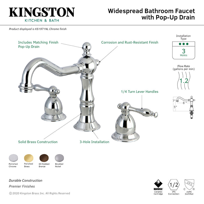 Kingston Heirloom KS1975NL - Heritage Two-Handle 3-Hole Deck Mount Widespread Bathroom Faucet with Brass Pop-Up, Oil Rubbed Bronze
