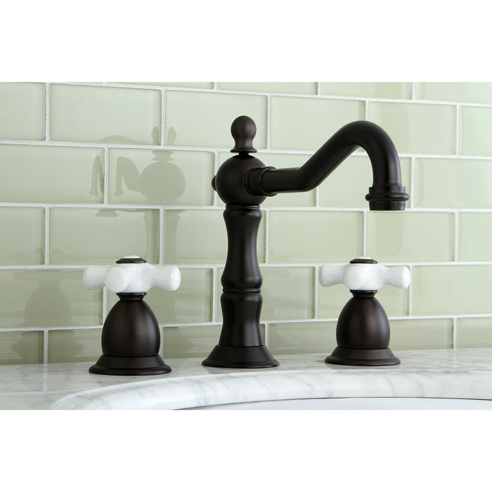 Heritage KS1975PX Two-Handle 3-Hole Deck Mount Widespread Bathroom Faucet with Brass Pop-Up, Oil Rubbed Bronze