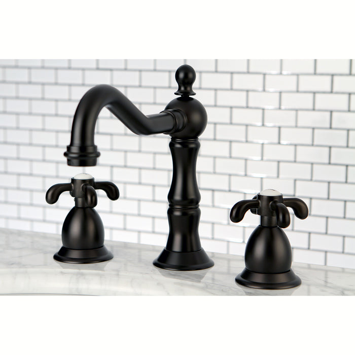 Kingston Heirloom KS1975TX - French Country Two-Handle 3-Hole Deck Mount Widespread Bathroom Faucet with Brass Pop-Up, Oil Rubbed Bronze