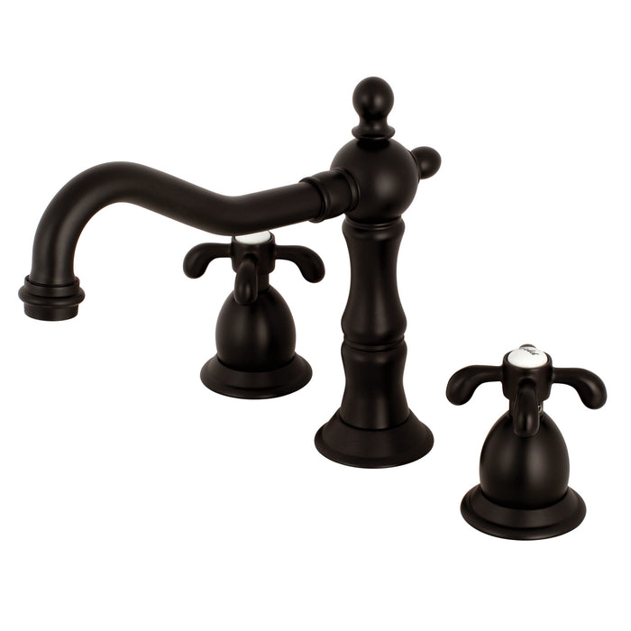 Kingston Heirloom KS1975TX - French Country Two-Handle 3-Hole Deck Mount Widespread Bathroom Faucet with Brass Pop-Up, Oil Rubbed Bronze