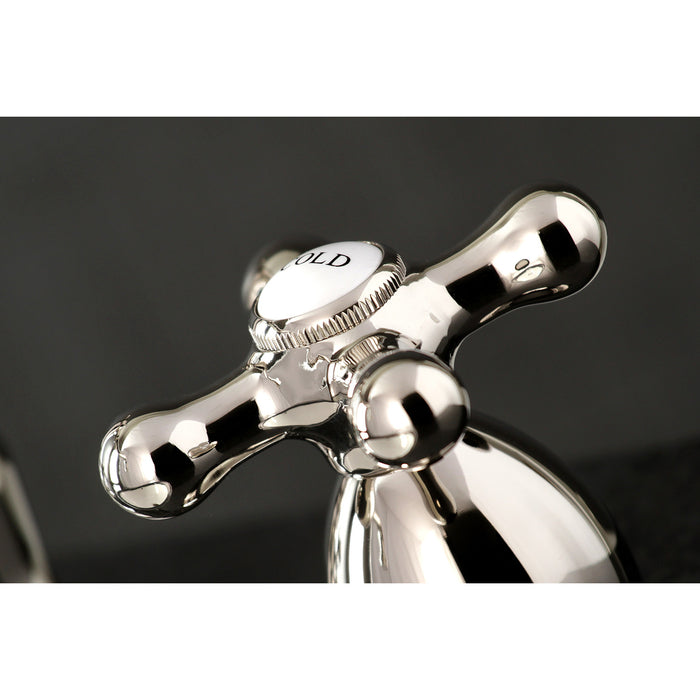 Kingston Heirloom KS1976AX - Heritage Two-Handle 3-Hole Deck Mount Widespread Bathroom Faucet with Brass Pop-Up, Polished Nickel