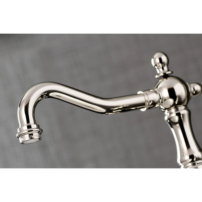 Kingston Heirloom KS1976AX - Heritage Two-Handle 3-Hole Deck Mount Widespread Bathroom Faucet with Brass Pop-Up, Polished Nickel