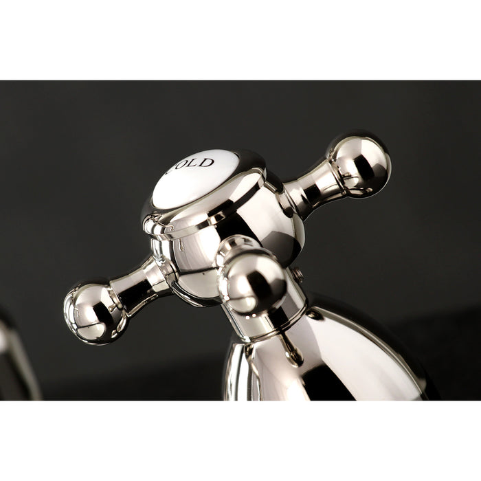 Kingston Heirloom KS1976BX - Heritage Two-Handle 3-Hole Deck Mount Widespread Bathroom Faucet with Brass Pop-Up, Polished Nickel