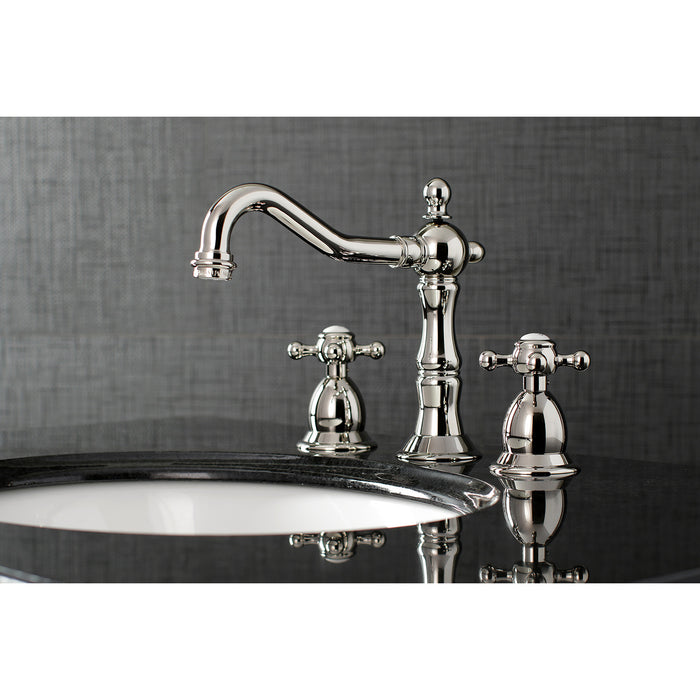 Kingston Heirloom KS1976BX - Heritage Two-Handle 3-Hole Deck Mount Widespread Bathroom Faucet with Brass Pop-Up, Polished Nickel