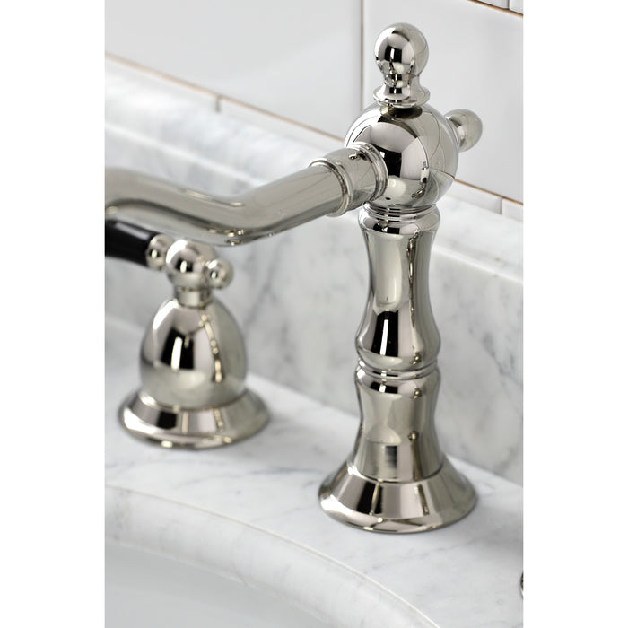 Kingston Heirloom KS1976PKL - Duchess Two-Handle 3-Hole Deck Mount Widespread Bathroom Faucet with Brass Pop-Up, Polished Nickel