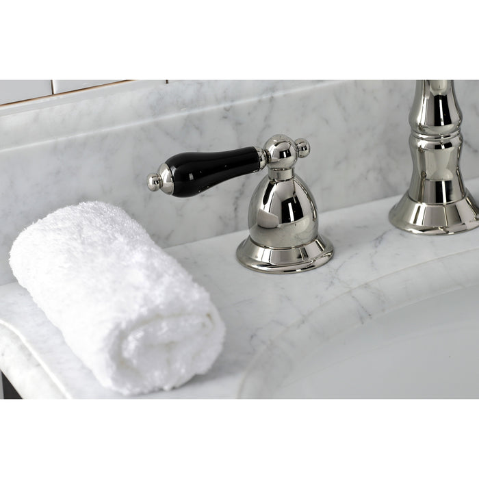 Kingston Heirloom KS1976PKL - Duchess Two-Handle 3-Hole Deck Mount Widespread Bathroom Faucet with Brass Pop-Up, Polished Nickel