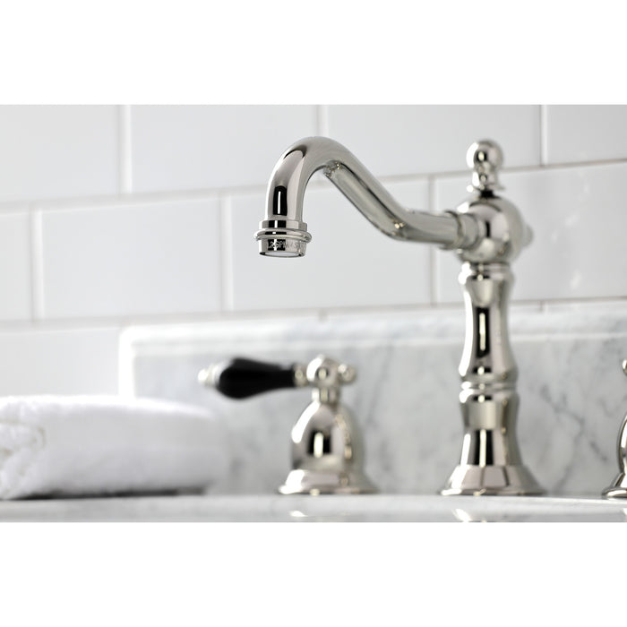 Kingston Heirloom KS1976PKL - Duchess Two-Handle 3-Hole Deck Mount Widespread Bathroom Faucet with Brass Pop-Up, Polished Nickel