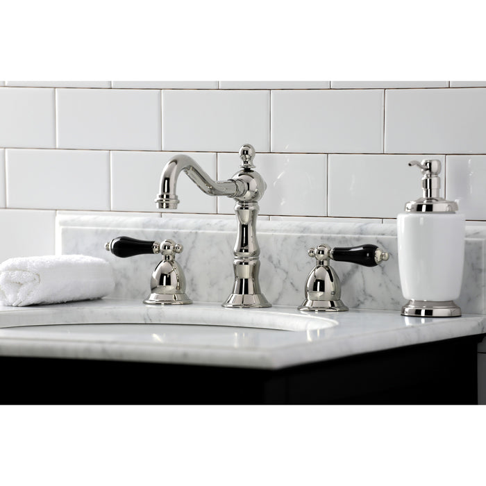 Kingston Heirloom KS1976PKL - Duchess Two-Handle 3-Hole Deck Mount Widespread Bathroom Faucet with Brass Pop-Up, Polished Nickel