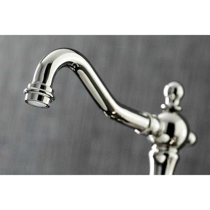 Kingston Heirloom KS1976PX - Heritage Two-Handle 3-Hole Deck Mount Widespread Bathroom Faucet with Brass Pop-Up, Polished Nickel