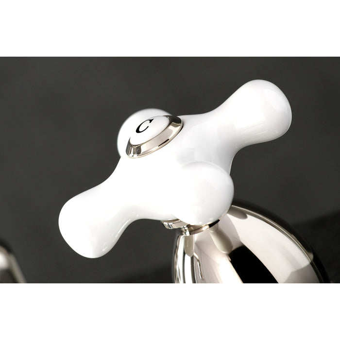 Kingston Heirloom KS1976PX - Heritage Two-Handle 3-Hole Deck Mount Widespread Bathroom Faucet with Brass Pop-Up, Polished Nickel