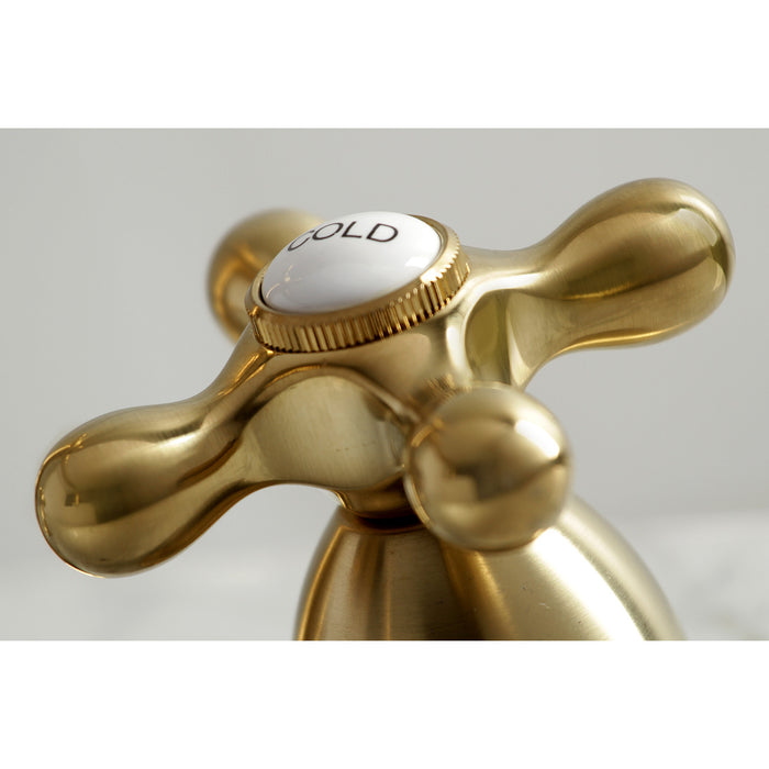 Kingston Heirloom KS1977AX - Heritage Two-Handle 3-Hole Deck Mount Widespread Bathroom Faucet with Brass Pop-Up, Brushed Brass