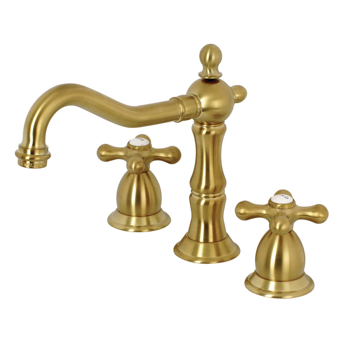 Kingston Heirloom KS1977AX - Heritage Two-Handle 3-Hole Deck Mount Widespread Bathroom Faucet with Brass Pop-Up, Brushed Brass
