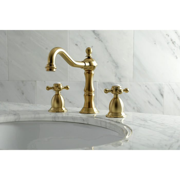 Kingston Heirloom KS1977BX - Heritage Two-Handle 3-Hole Deck Mount Widespread Bathroom Faucet with Brass Pop-Up, Brushed Brass