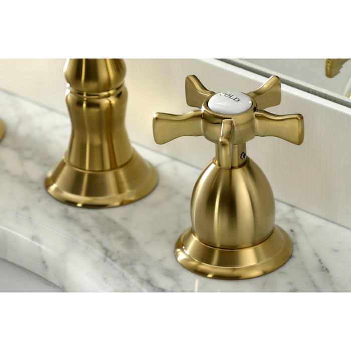 Kingston Heirloom KS1977NX - Hamilton Two-Handle 3-Hole Deck Mount Widespread Bathroom Faucet with Brass Pop-Up, Brushed Brass