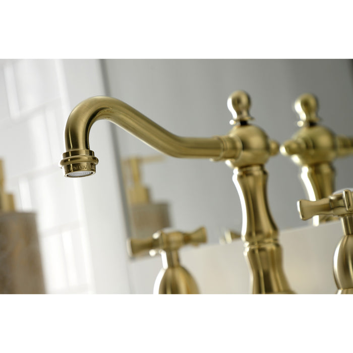 Kingston Heirloom KS1977NX - Hamilton Two-Handle 3-Hole Deck Mount Widespread Bathroom Faucet with Brass Pop-Up, Brushed Brass