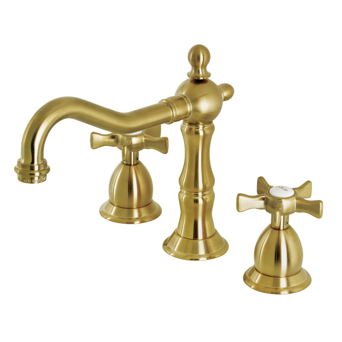Kingston Heirloom KS1977NX - Hamilton Two-Handle 3-Hole Deck Mount Widespread Bathroom Faucet with Brass Pop-Up, Brushed Brass
