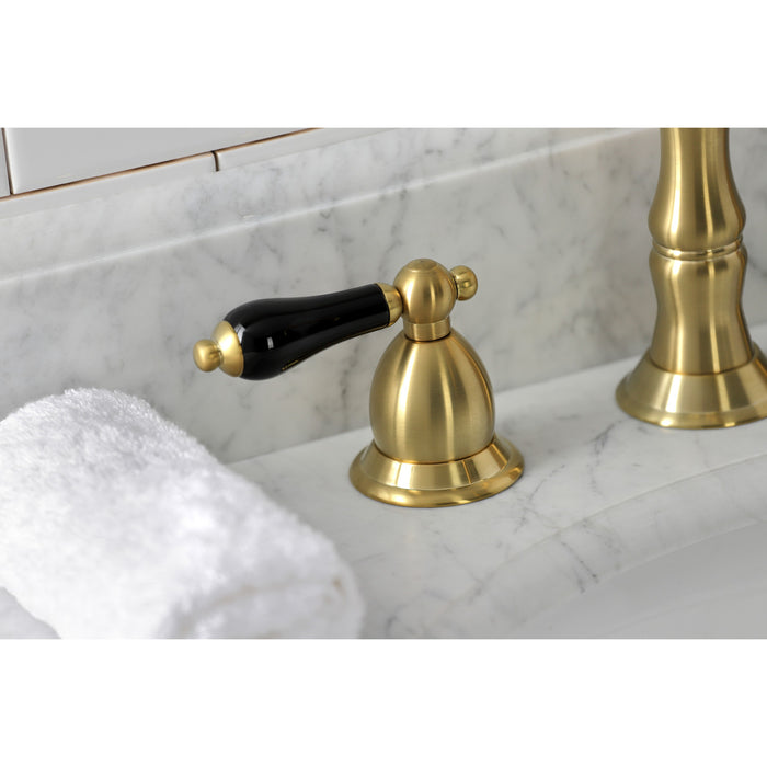Kingston Heirloom KS1977PKL - Duchess Two-Handle 3-Hole Deck Mount Widespread Bathroom Faucet with Brass Pop-Up, Brushed Brass
