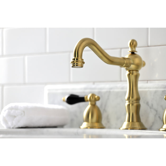 Kingston Heirloom KS1977PKL - Duchess Two-Handle 3-Hole Deck Mount Widespread Bathroom Faucet with Brass Pop-Up, Brushed Brass