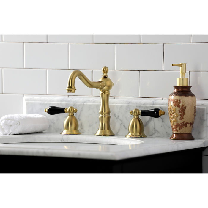 Kingston Heirloom KS1977PKL - Duchess Two-Handle 3-Hole Deck Mount Widespread Bathroom Faucet with Brass Pop-Up, Brushed Brass