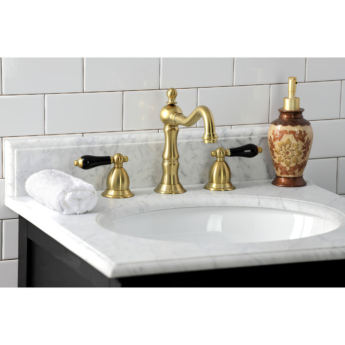 Kingston Heirloom KS1977PKL - Duchess Two-Handle 3-Hole Deck Mount Widespread Bathroom Faucet with Brass Pop-Up, Brushed Brass