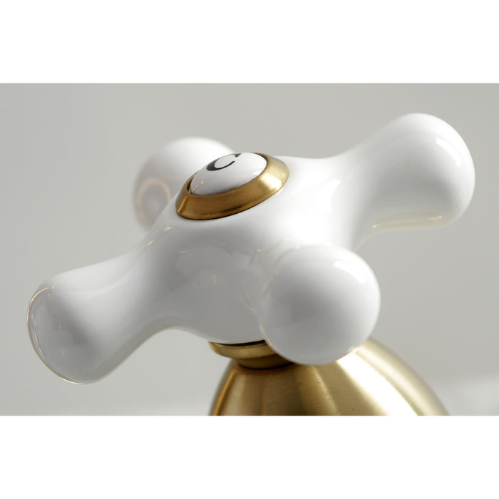Kingston Heirloom KS1977PX - Heritage Two-Handle 3-Hole Deck Mount Widespread Bathroom Faucet with Brass Pop-Up, Brushed Brass