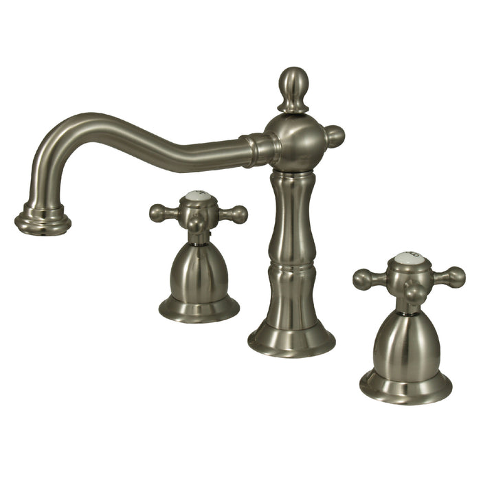 Kingston Heirloom KS1978BX - Heritage Two-Handle 3-Hole Deck Mount Widespread Bathroom Faucet with Brass Pop-Up, Brushed Nickel